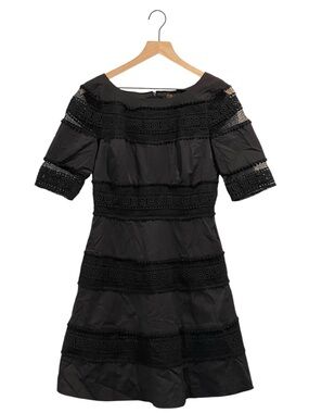 Frock! By Tracy Reese Black Lace-Trim Knee Length Cocktail Dress, Boat Neck, 8